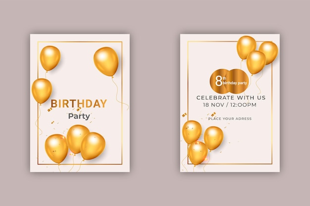 birthday card decoration with golden balloon