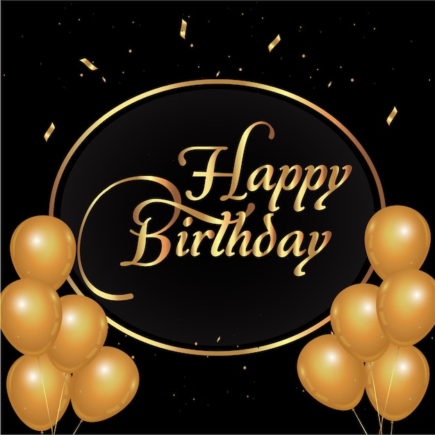 Birthday card Happy Birthday luxurious card with golden balloons and black background