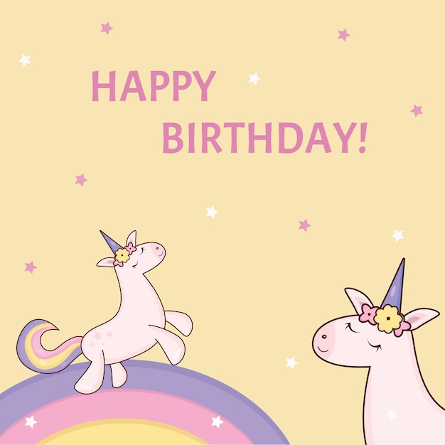 Birthday card pink unicorn with horn