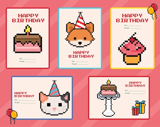birthday card pixelated set