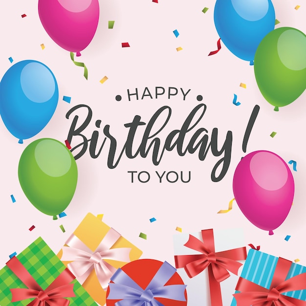 풍선과 함께 생일 카드와 당신에게 생일 축하하는 배너
