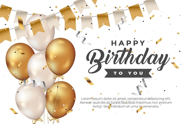 ハッピーバースデーと書かれたバルーンとバナーを持つ誕生日カード