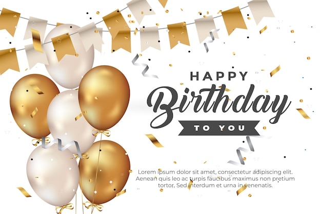 ハッピーバースデーと書かれたバルーンとバナーを持つ誕生日カード