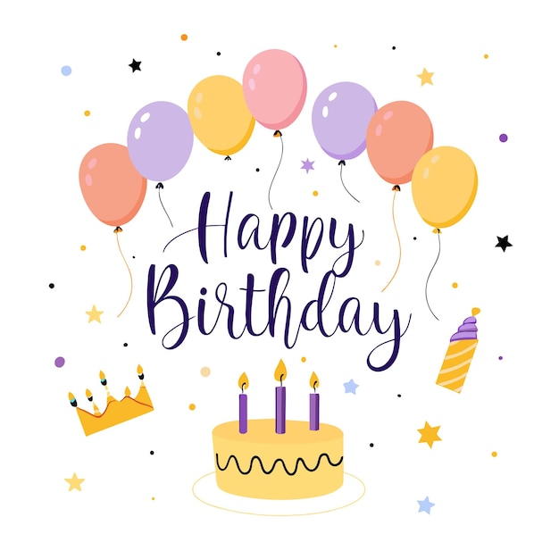 バルーンと誕生日のケーキが付いた誕生日のカード