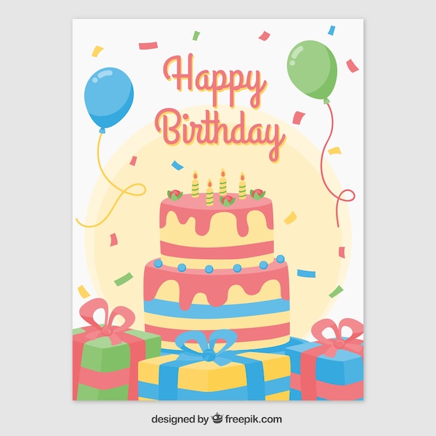 Поздравительная открытка с торт ко дню рождения