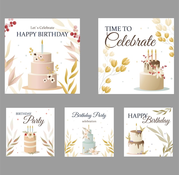 Vector birthday card with cake flowers candles and wishing cartoon vector