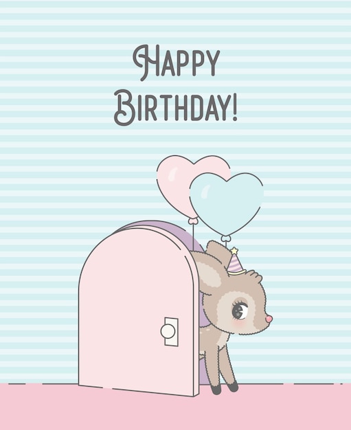 Birthday card with cartoon deer  premium