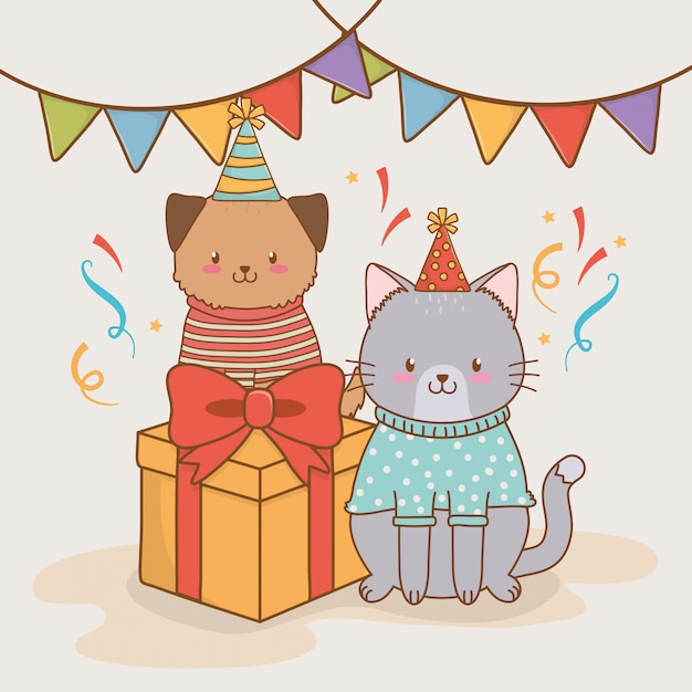 ベクトル かわいい動物の森と誕生日カード