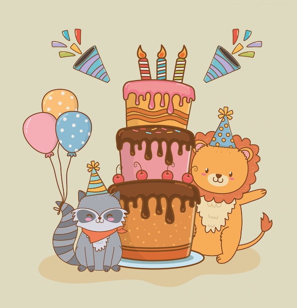 Vector birthday card with cute animals woodland