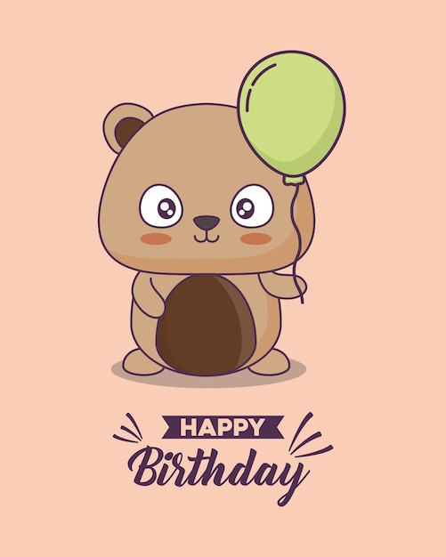 birthday card with cute bear kawaii character