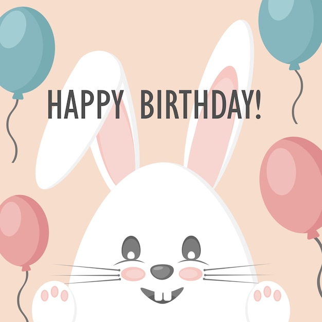 Vector birthday card with cute bunny and balloons