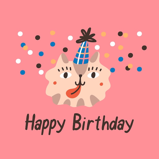 Vector birthday card with cute cat