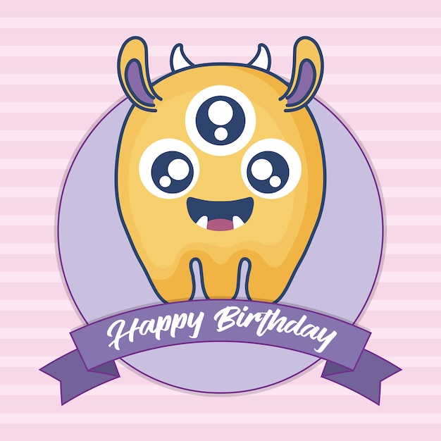 かわいいモンスターとリボンの誕生日カード