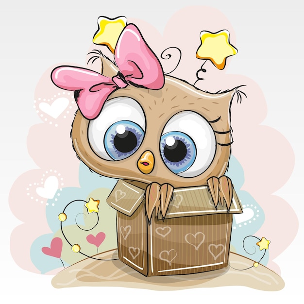 Vector birthday card with cute owl