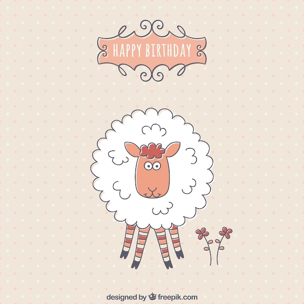 Vector birthday card with a cute sheep