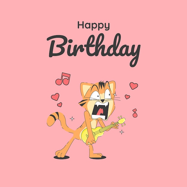 birthday card with a cute tiger illustration. Vector illustration