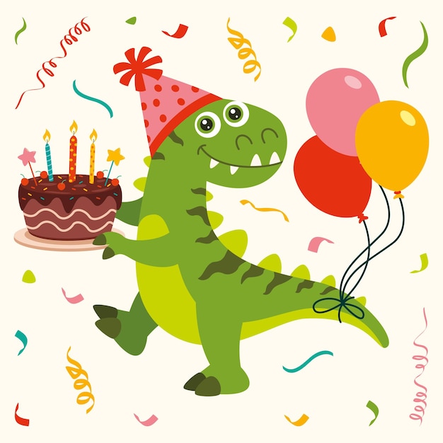 Vector birthday card with dinosaur character