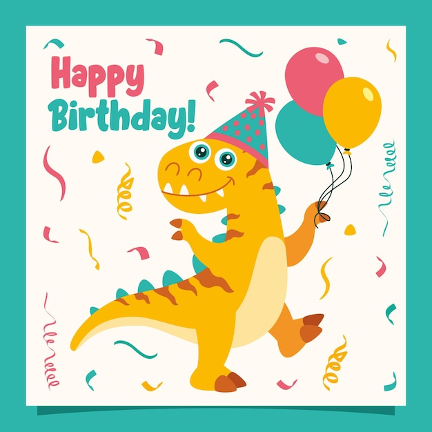 Vector birthday card with dinosaur character