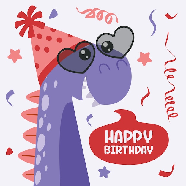 Vector birthday card with dinosaur character