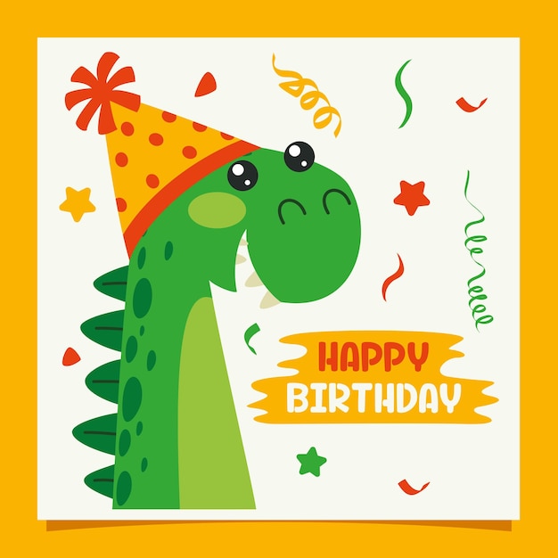 Vettore biglietto di auguri di compleanno con carattere di dinosauro