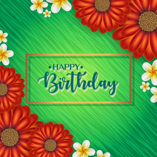 Birthday card with frame decorated with flowers 