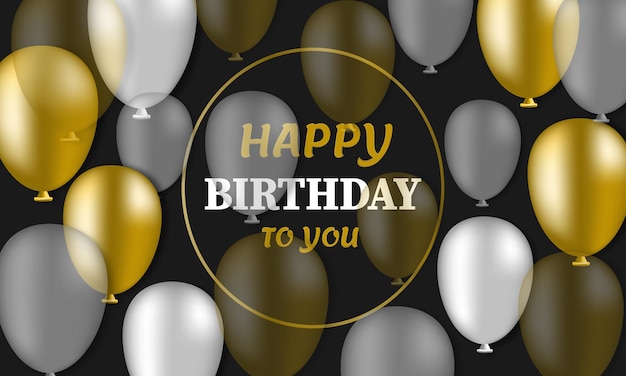 Vector birthday card with golden and white balloons