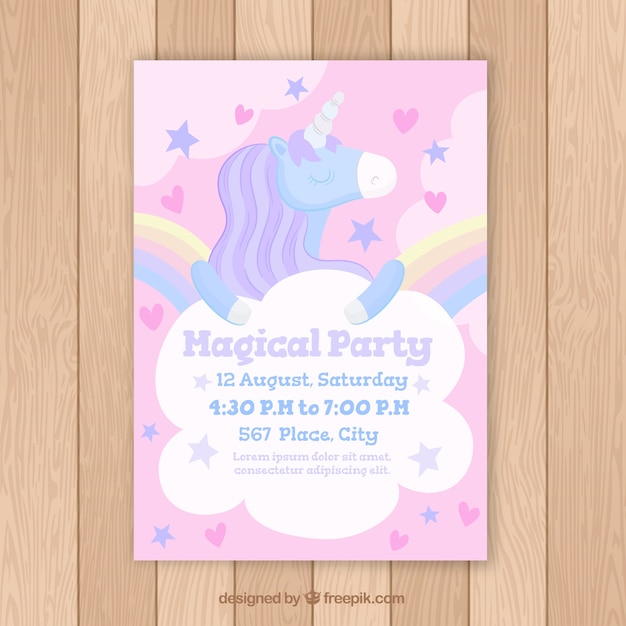 Birthday card with magical unicorn