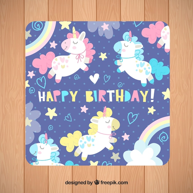 Birthday card with unicorns