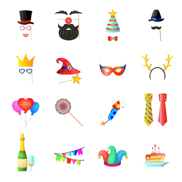 Vector birthday cartoon icon set, retro birthday.