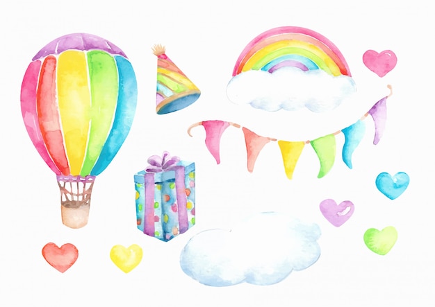 Vector birthday celebrate element watercolor set