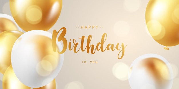 Birthday celebration background with elegant golden balloons vector illustration