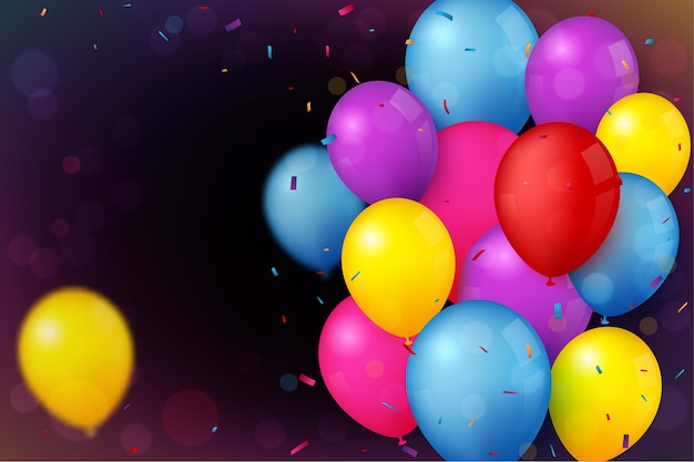 Banner di compleanno e celebrazione con palloncino colorato