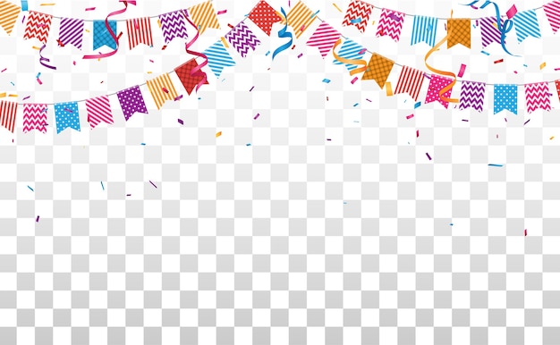 Banner di compleanno e celebrazione con coriandoli colorati