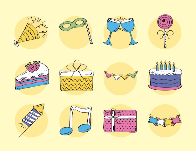 Vector birthday celebration elements set