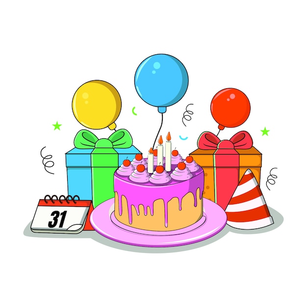 Vettore illustrazione piana di celebrazione di compleanno