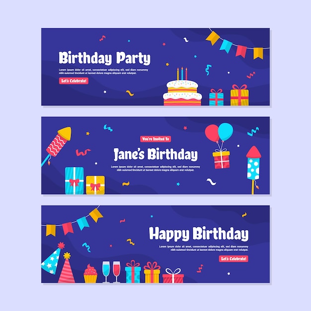 Birthday Celebration Horizontal Banner Template Collection Set