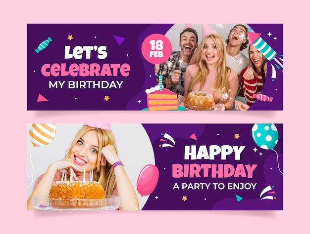 Vector birthday celebration horizontal banner