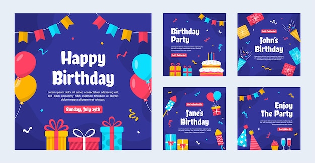 Birthday Celebration Social Media Post Template Collection Set