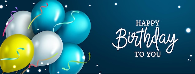 Birthday celebration vector design. Happy birthday to you text in blue background with balloon.