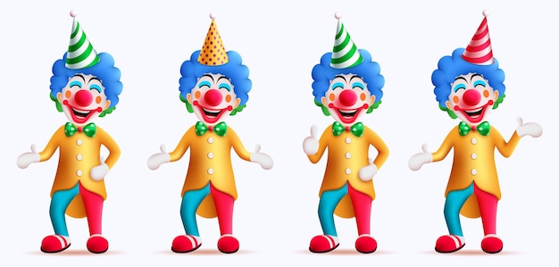 Vector birthday clown characters vector set design. buffoon collection character with funny, happy