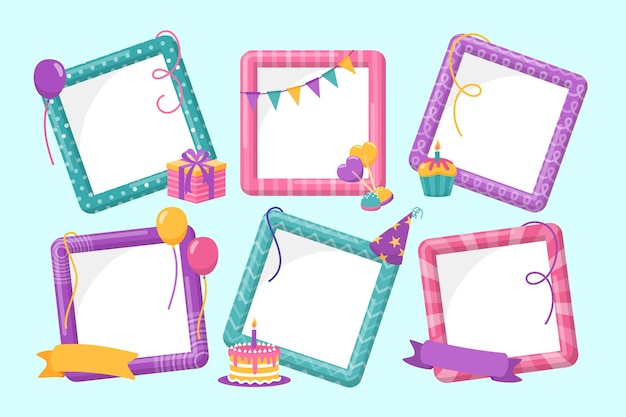 Vector birthday collage frame collection in flat design