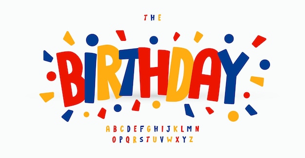 벡터 생일 다채로운 알파벳 쾌활한 산세리프 문자 밝고 현대적인 로고 카니발 헤드라인 만화 타이포그래피 휴일 문자 현대 인쇄 디자인 벡터 조판을 위한 재미있는 축제 글꼴