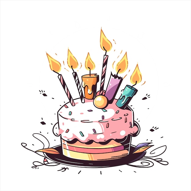 Vettore torta di compleanno colorata con illustrazione vettoriale di candele