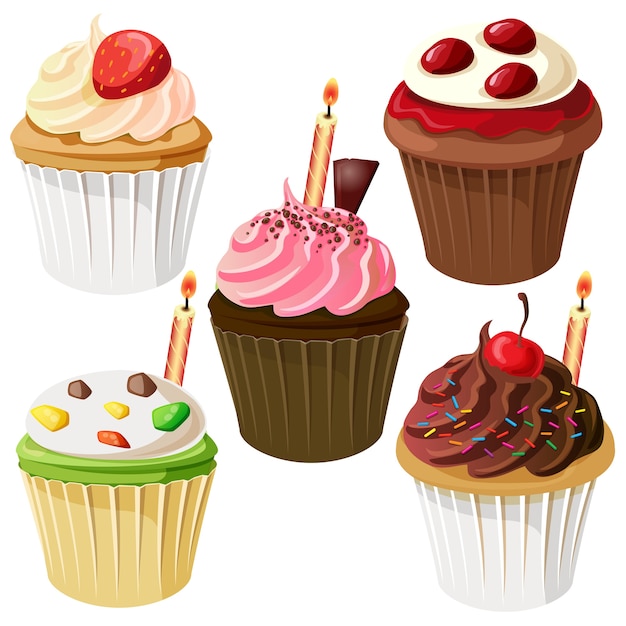 Vector birthday cupcakes icon set