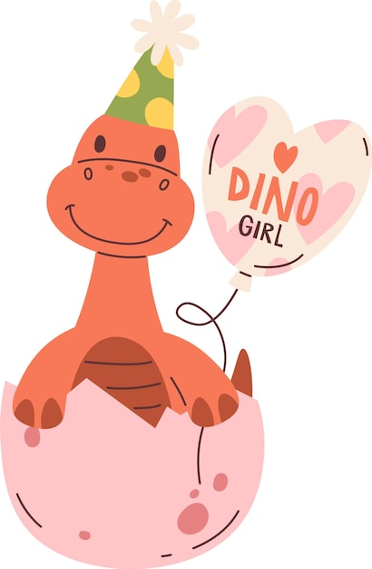 Vector birthday dinosaur girl in egg