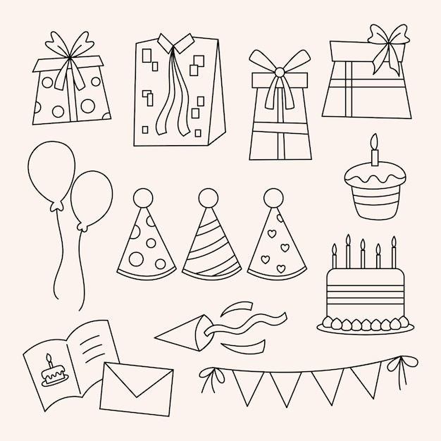 birthday element collection vector flat illustration