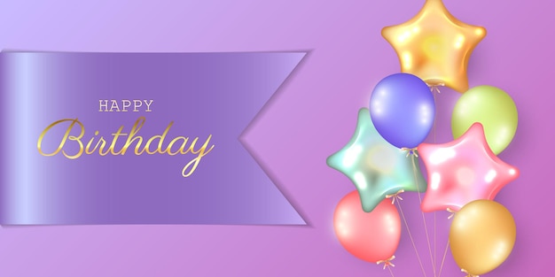 Vector birthday festive background with helium balloons.