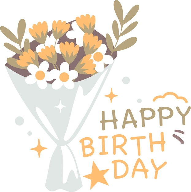 Vector birthday flowers lettering sticker