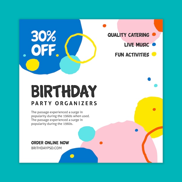 birthday flyer square concept