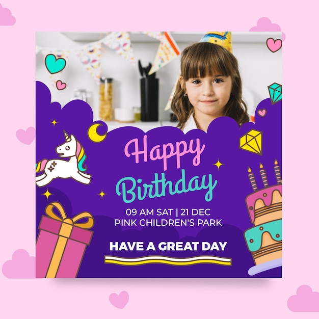 Vector birthday flyer square template